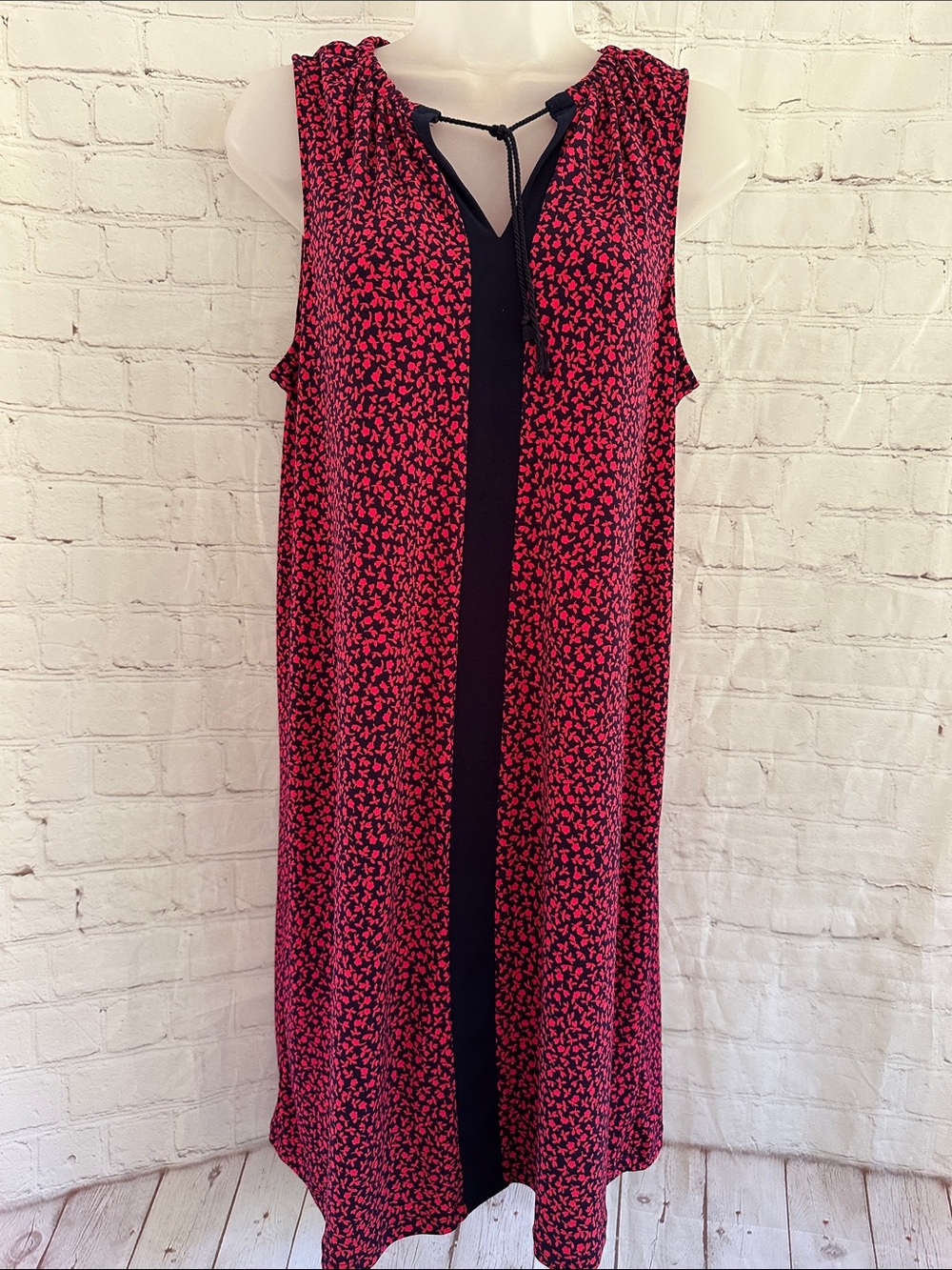 Michael Michael Kors Sleeveless Pink Floral Shift Dress with Navy Trim M - Picture 1 of 6